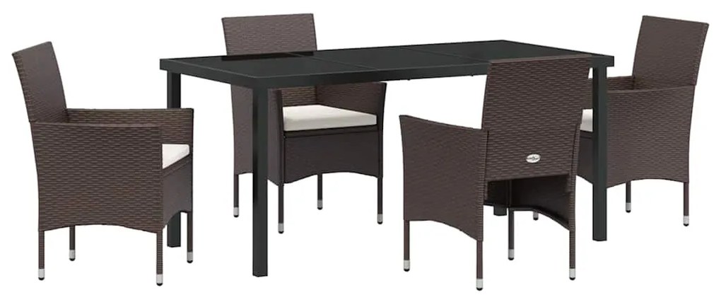 vidaXL Σέτ φαγητού για κήπο με μαξιλάρι 5 pcs Καφέ συνθετικό ρατάν