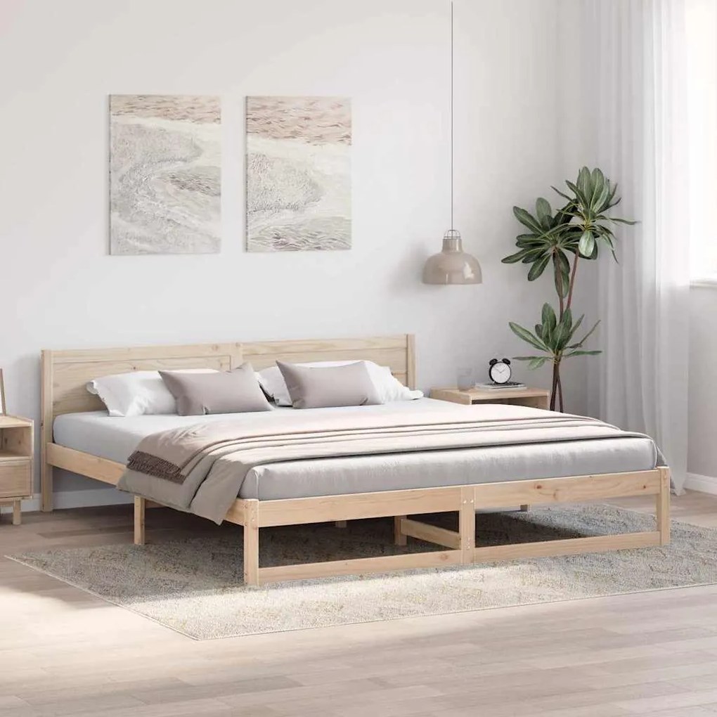 vidaXL Σκελετός Κρεβατιού Καφέ 200 x 200 cm Μασίφ ξύλο πεύκου