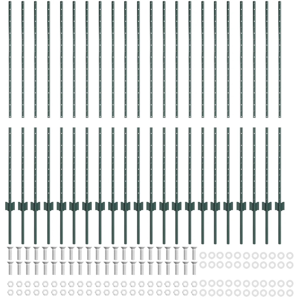 vidaXL Ασημένιοι Πόλοι Φράχτη 22 pcs Πράσινο 50 μ. x 1.4 μ. Ατσάλι