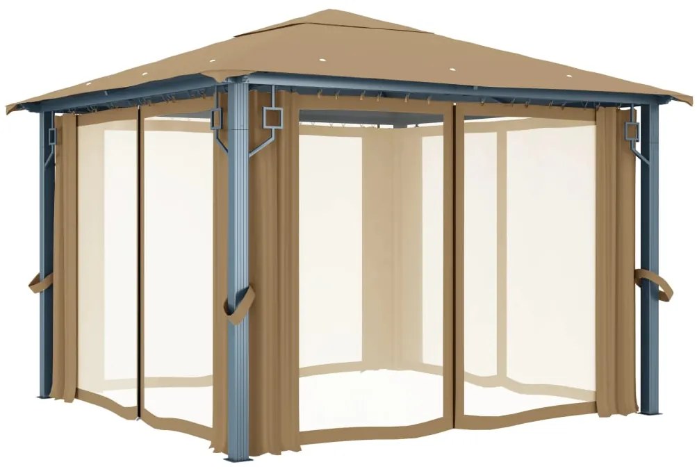 vidaXL Κιόσκι με Κουρτίνα Taupe 300 x 300 εκ. Αλουμινίου