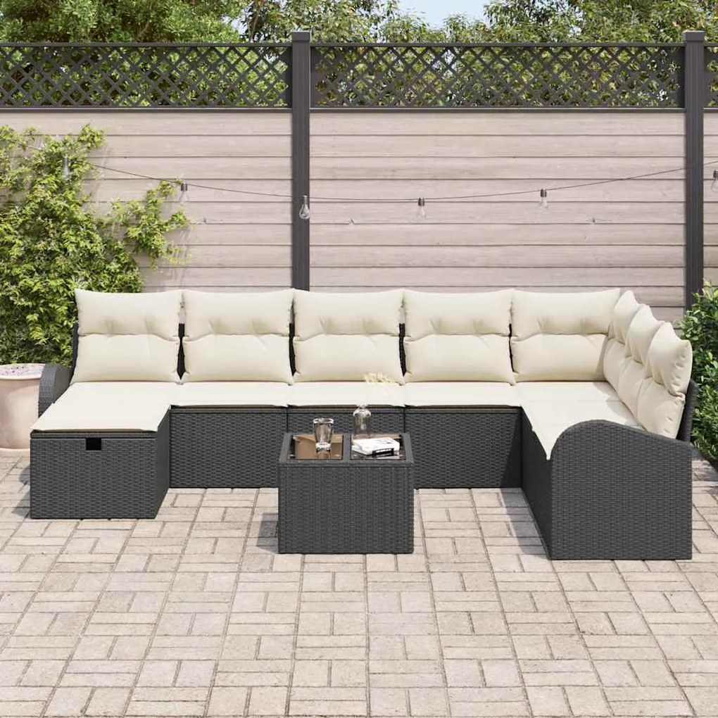 vidaXL Σετ Καναπέ Κήπου 9 pcs Μαύρο και κρεμ 289 x 179 x 85 εκ.