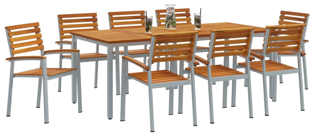 vidaXL Σέτ φαγητού για κήπο 9 pcs Γκρι και καφέ 200 x 90 x 75 cm