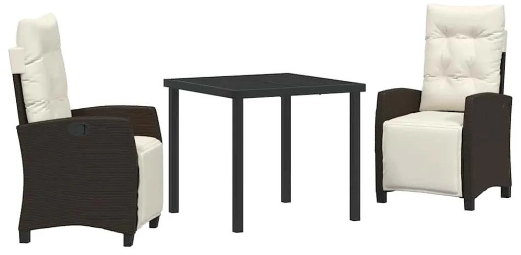 vidaXL Σέτ φαγητού για κήπο με μαξιλάρι 3 pcs Καφέ συνθετικό ρατάν