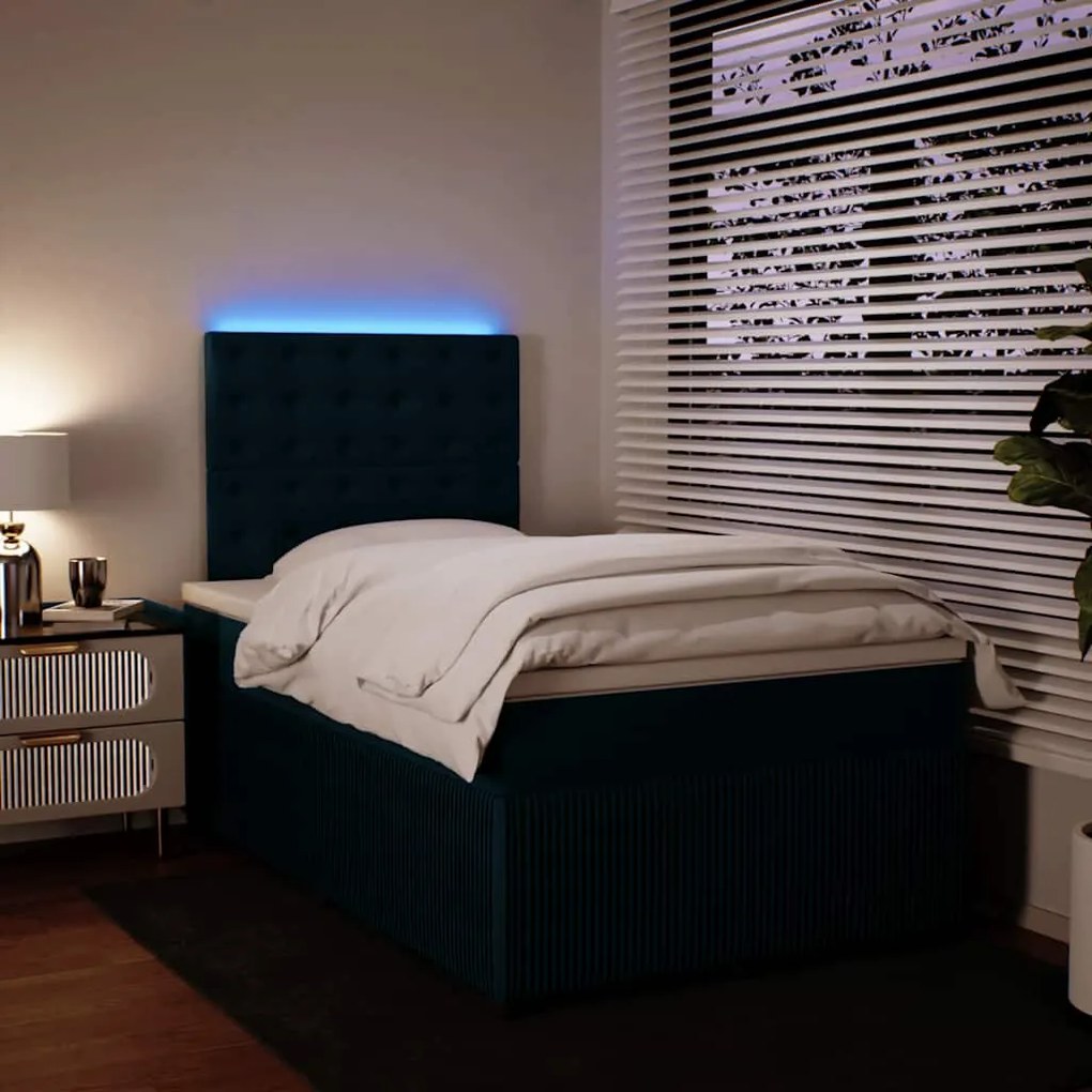 vidaXL Κρεβάτι Boxspring με Στρώμα Μπλε 120x190 εκ. Βελούδινο
