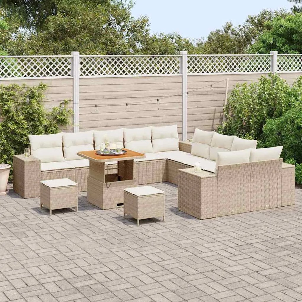vidaXL Σετ Καναπέ Κήπου Ρυθμιζόμενο ύψος 13 pcs Μπεζ συνθετικό ρατάν