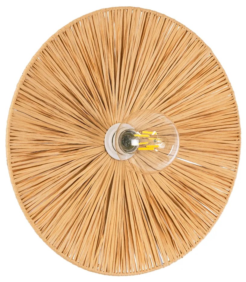 02277 GloboStar®  COLOMBO 02277 Boho Επιτοίχιο Φωτιστικό Απλίκα Μονόφωτο 1 x E27 IP20 Μπεζ Raffia - Μ40 x Π40 x Υ9cm