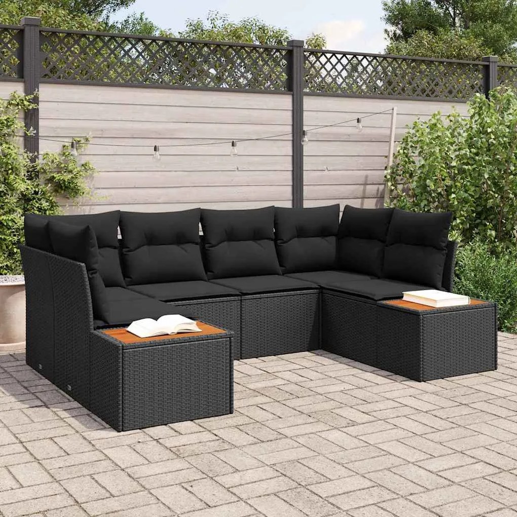 vidaXL Σετ Καναπέ Κήπου με μαξιλάρι 6 pcs Μαύρο Πολυ ράταν