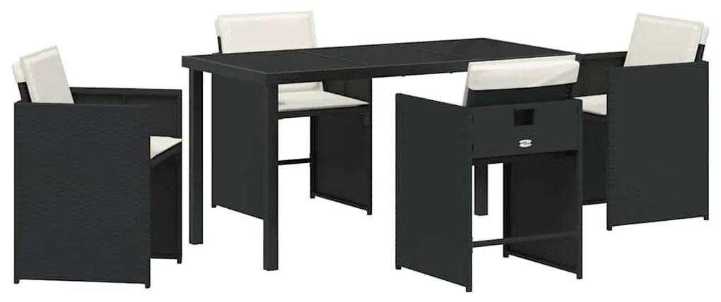 vidaXL Σέτ φαγητού για κήπο με μαξιλάρι 5 pcs Μαύρο Πολυ ράταν