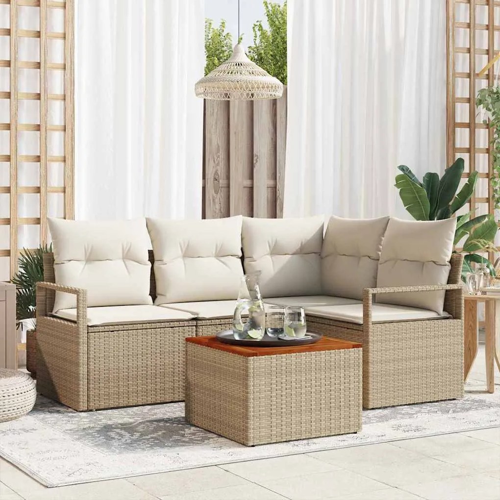 vidaXL Σετ Καναπέ Κήπου με μαξιλάρι 5 pcs Μπεζ Πολυ ράταν