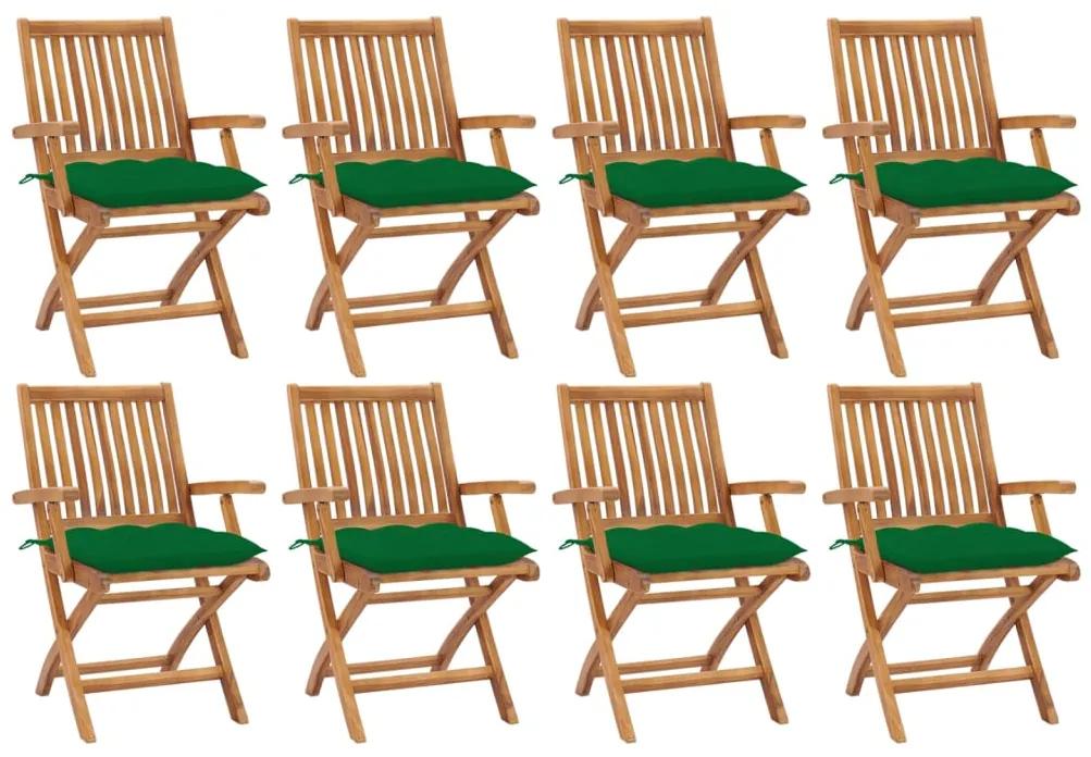 3072797 vidaXL Καρέκλες Κήπου Πτυσσόμενες 8 τεμ. Μασίφ Ξύλο Teak με Μαξιλάρια Πράσινο, 1 Τεμάχιο