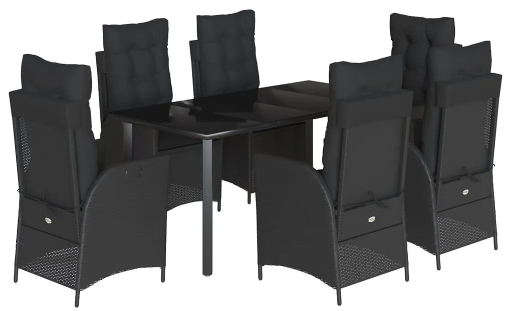 vidaXL Σετ Τραπεζαρίας Κήπου 7 Τεμ. Μαύρο Συνθετικό Ρατάν με Μαξιλάρια