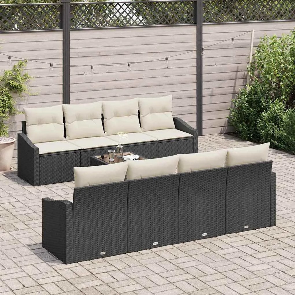 vidaXL Σετ Καναπέ Κήπου με μαξιλάρι 7 pcs Μαύρο, Κρέμα 55 x 55 x 37 εκ
