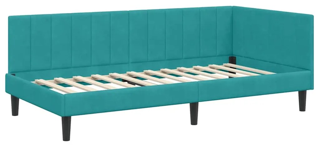 vidaXL Κρεβάτι Γωνίας με στρώμα Τιρκουάζ 90 x 200 cm Βελούδο