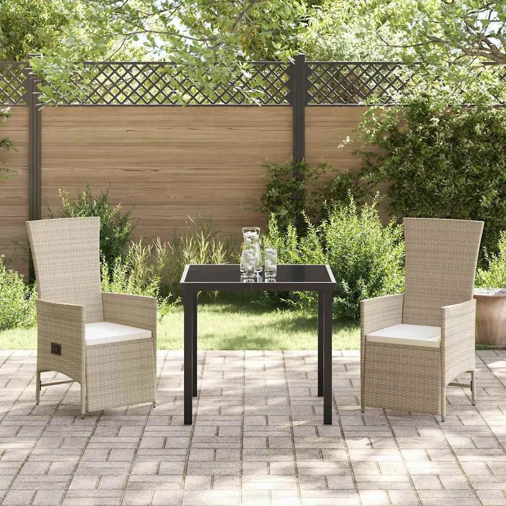vidaXL Σέτ φαγητού για κήπο με μαξιλάρι 3 pcs Μπεζ συνθετικό ρατάν