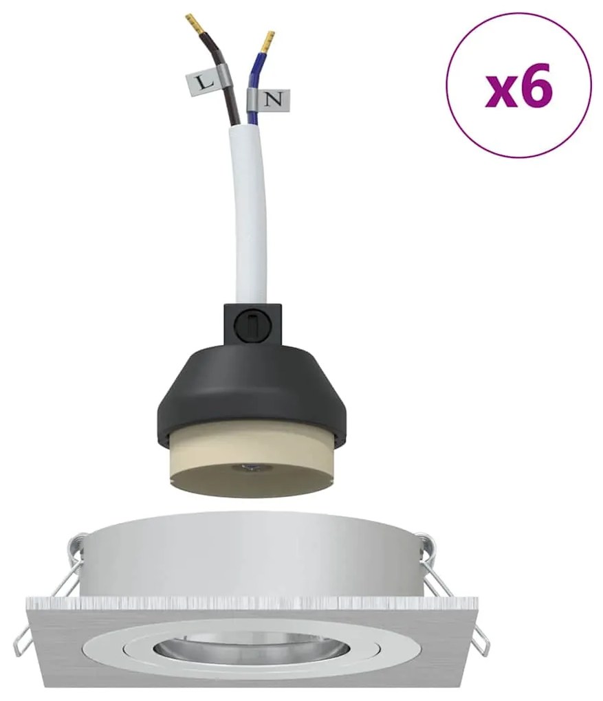 vidaXL Ανασυρμένα Σποτ 6 τεμ Τετράγωνα GU10 Ασημί 91x91 χιλ.