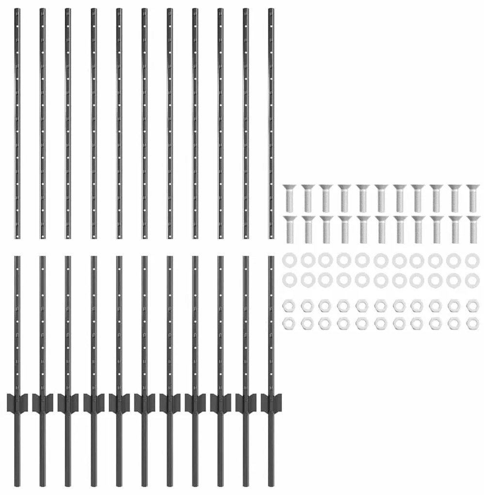 vidaXL Πό posts φράχτη 22 pcs Γκρι 120 cm Ατσάλι