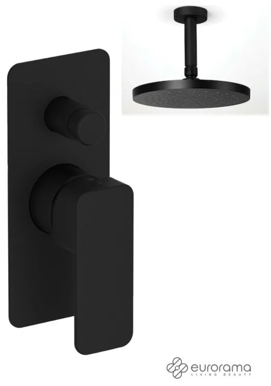 Eurorama Quadra Black Matt Ανακλινόμενη κεφαλή Ø30εκ.+Μίκτης εντοιχισμού 2 εξόδων με εκτροπέα