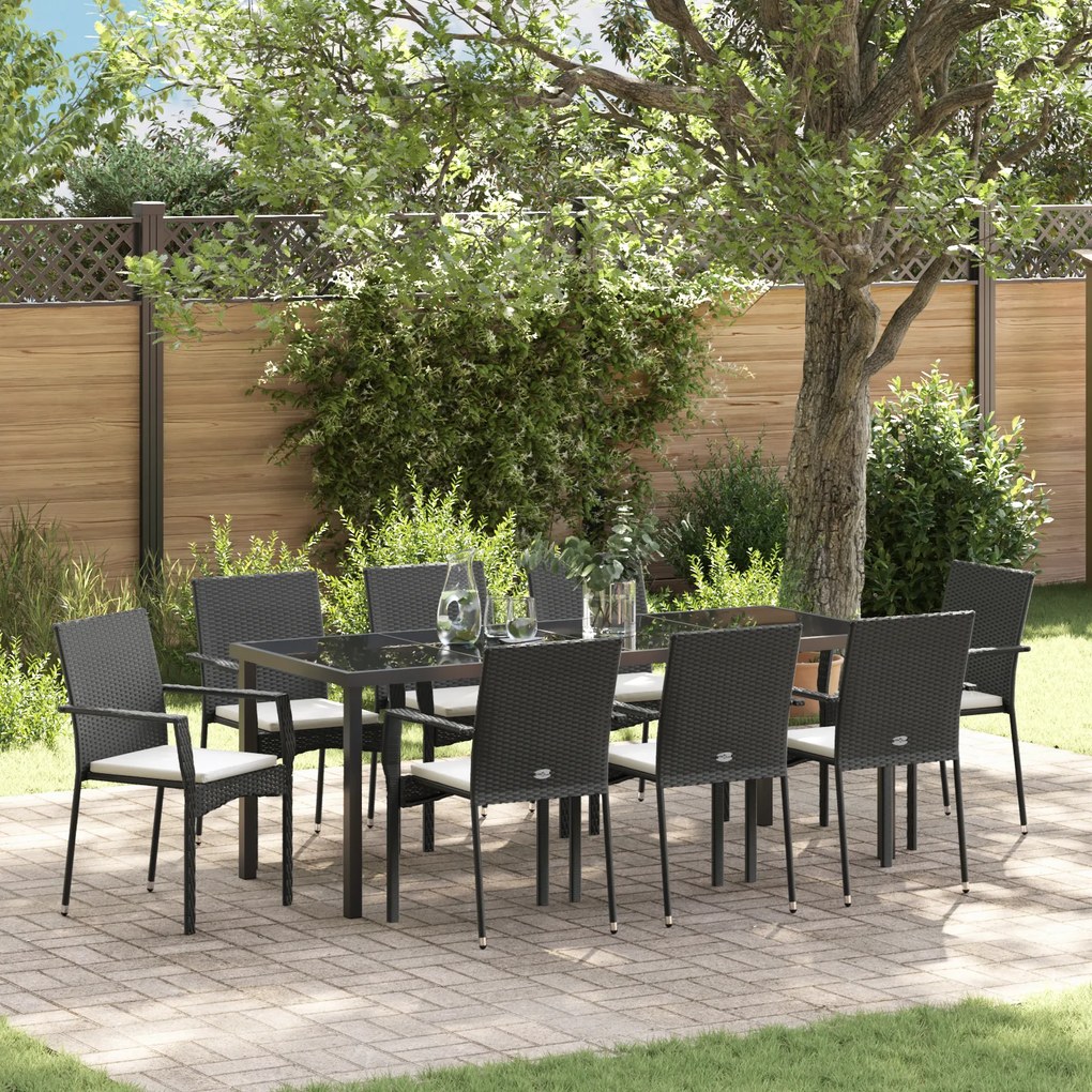 vidaXL Σετ Τραπεζαρίας Κήπου 9 pcs Μαύρο 200 x 80 x 73 εκ PE Ρατάν