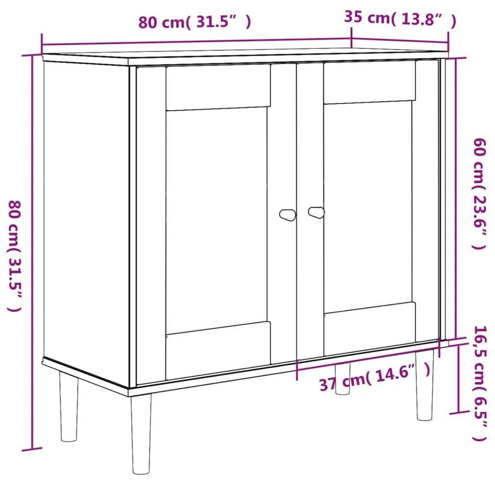 Μπουφές SENJA Μαύρο / Ρατάν 80 x 35 x 80 εκ. Μασίφ Ξύλο Πεύκου - Μαύρο