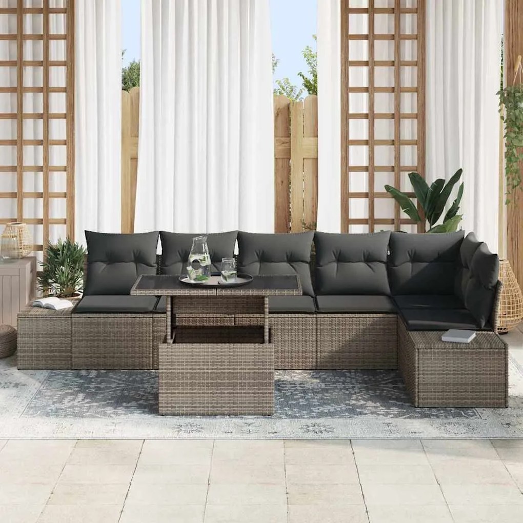 vidaXL Σετ Καναπέ Κήπου με μαξιλάρι 7 pcs Γκρι 100 x 55 x 73 εκ