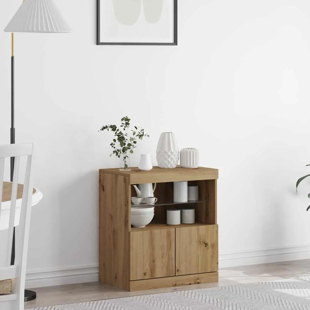 Πλευρικό Τραπέζι LED Καφέ 60,5 x 37 x 67 εκ Επεξεργασμένο ξύλο