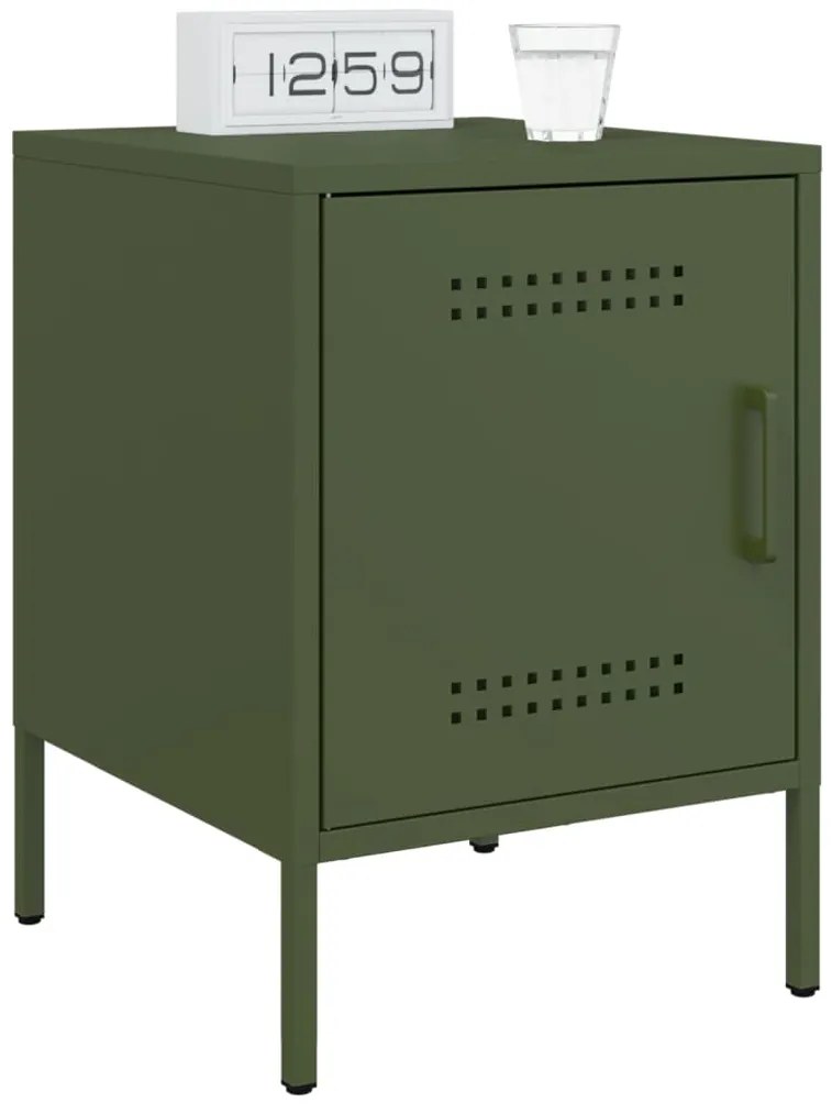 vidaXL Κομοδίνα 2 τεμ. Πράσινο Λαδί 36x39x50,5 εκ. από Χάλυβα