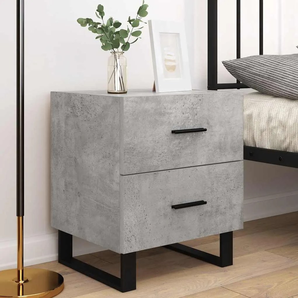 vidaXL Κομοδίνα 2 τεμ. Γκρι Σκυροδεμ. 40 x 35 x 47,5 εκ. Επεξεργ. Ξύλο
