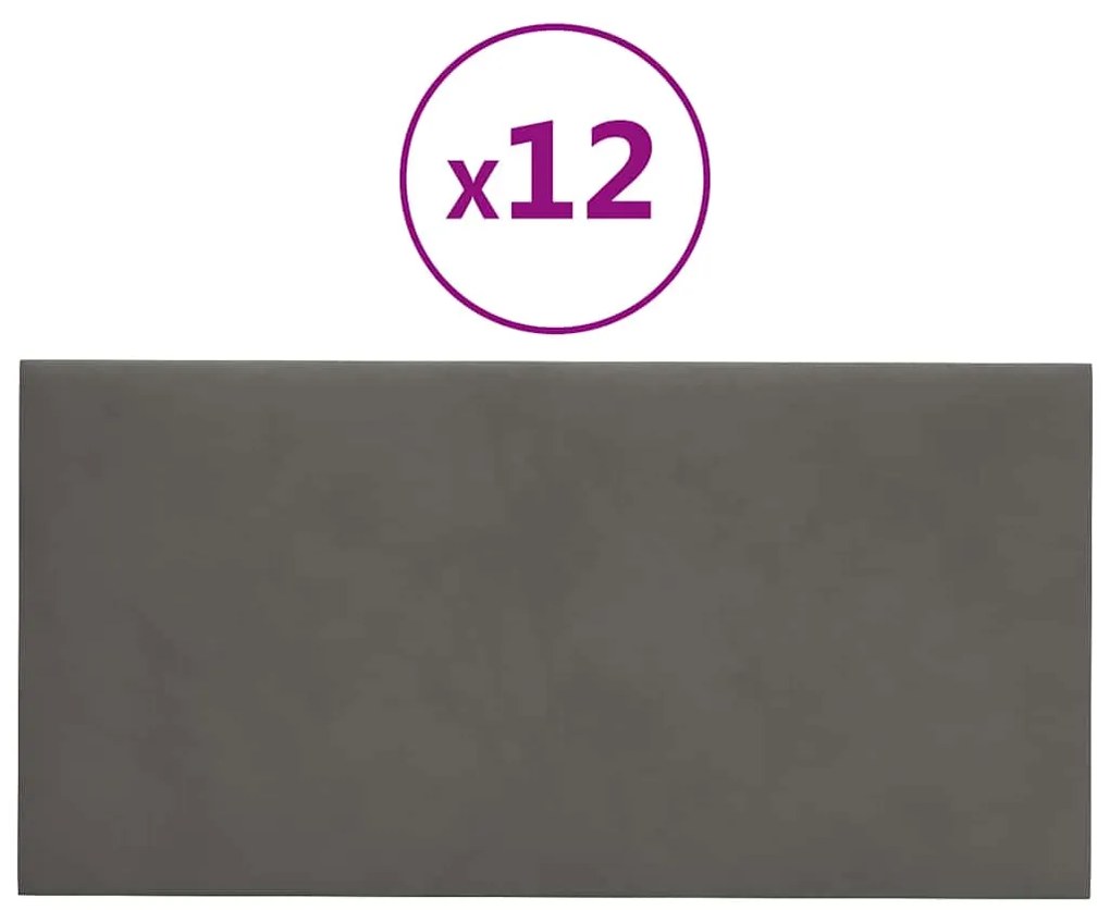 vidaXL Πάνελ Τοίχου 12 τεμ. Σκούρο Γκρι 60x30 εκ. 2,16 μ² Βελούδο