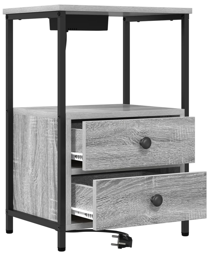 vidaXL Κομοδίνο με Σταθμό Φόρτισης με συρτάρι 2 pcs Γκρι sonoma