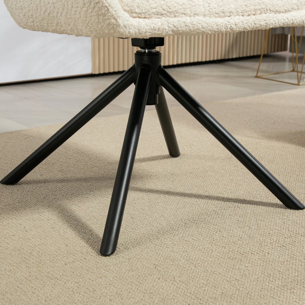 HOMCOM Πολυθρόνα, Ταπετσαρισμένη πολυθρόνα με άνετο κάθισμα, περιστρεφόμενη, ζεστή επένδυση, έως 120 kg, Κρεμ λευκό