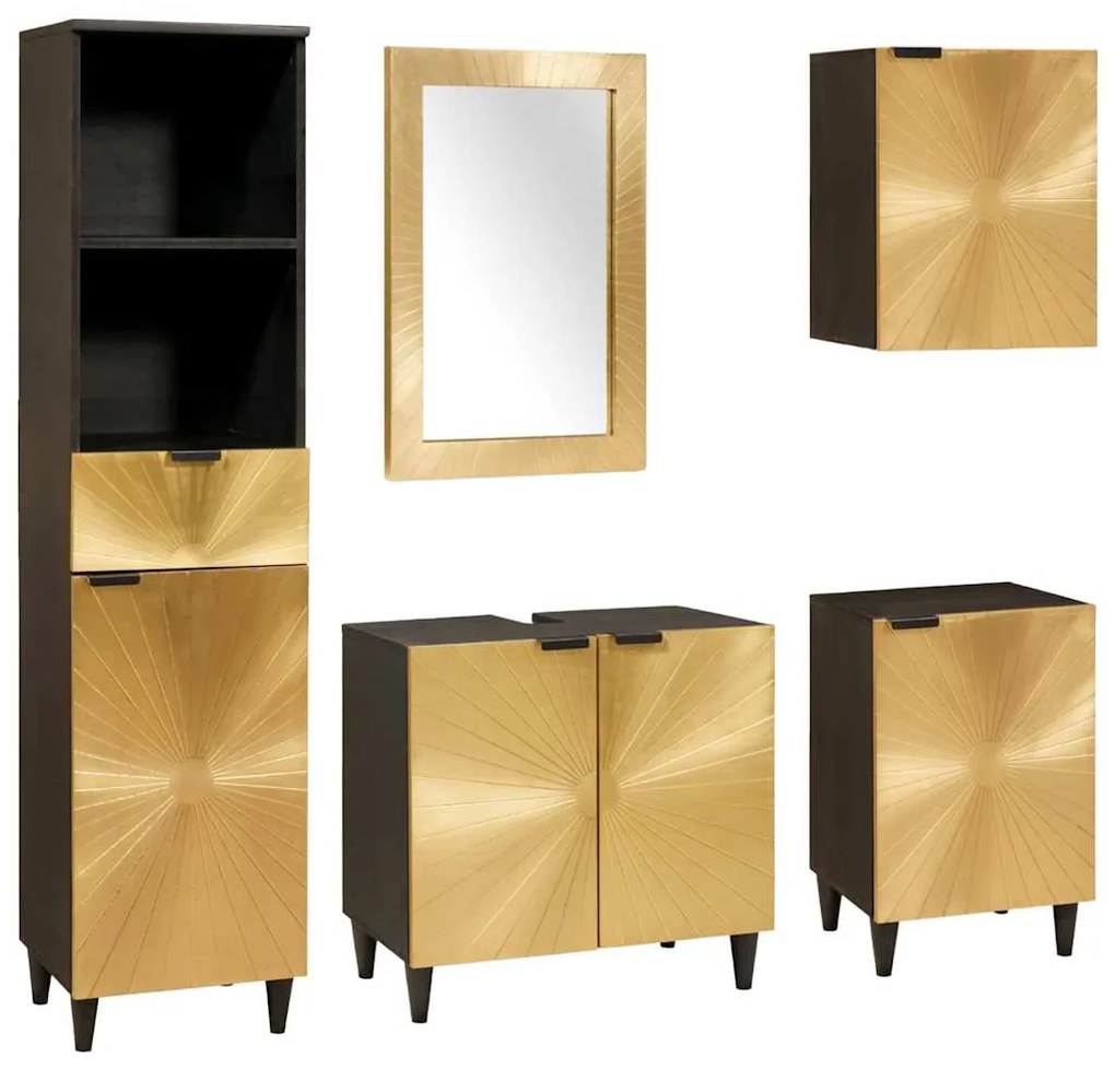vidaXL Σετ επίπλων μπάνιου 5 pcs Μαύρο και Χρυσό 38 x 33 x 160 εκ.