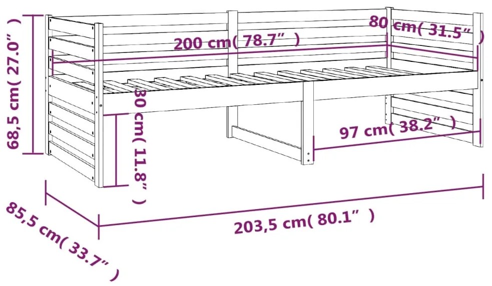 Καναπές Κρεβάτι Καφέ Μελί 80 x 200 εκ. από Μασίφ Ξύλο Πεύκου - Καφέ