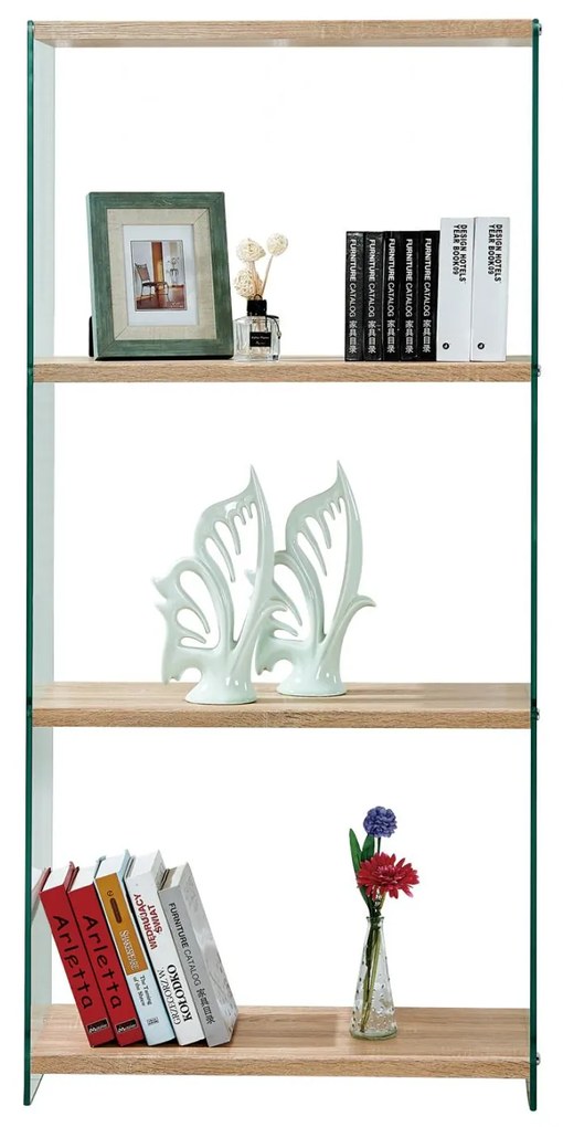 Βιβλιοθήκη από γυαλί και ράφια ZAHI από MDF 76x30x165Υ εκ. 76x30x165 εκ.