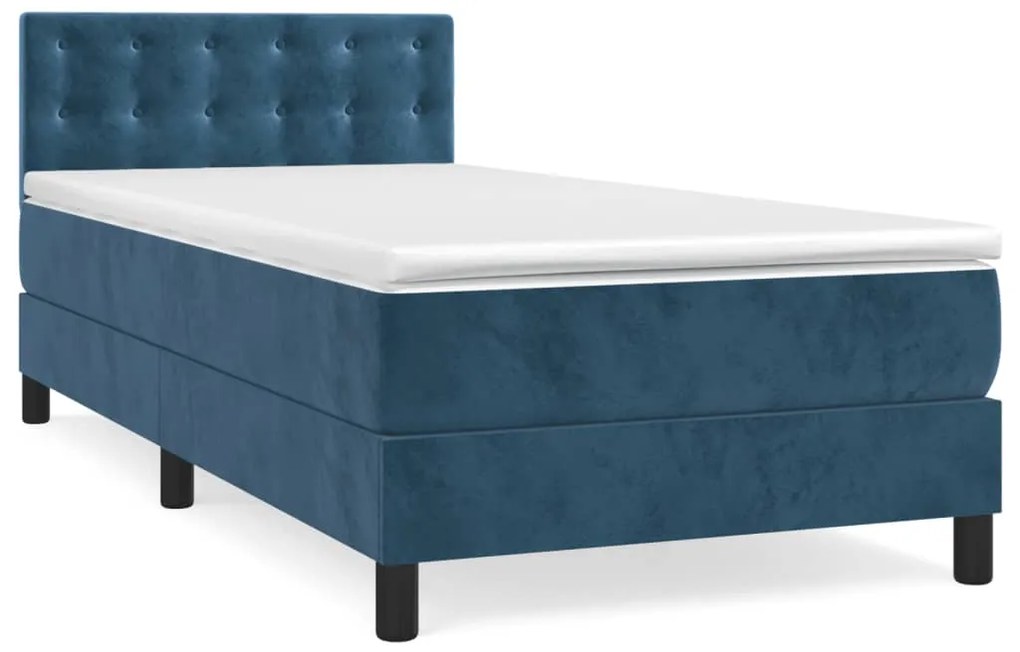 vidaXL Κρεβάτι Boxspring με Στρώμα Σκούρο Μπλε 100x200 εκ. Βελούδινο