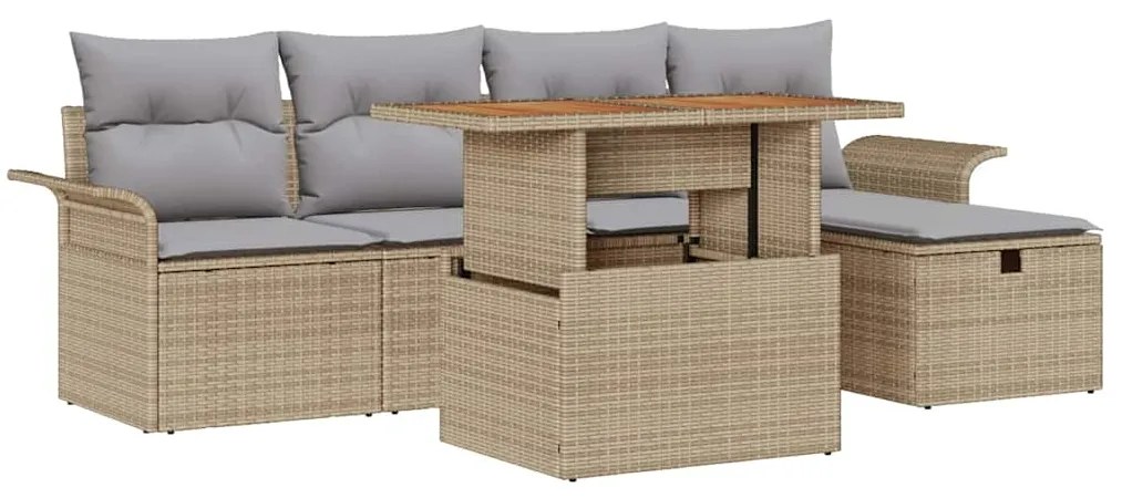 vidaXL Σετ Καναπέ Κήπου Ρυθμιζόμενο ύψος 6 pcs Μπεζ συνθετικό ρατάν
