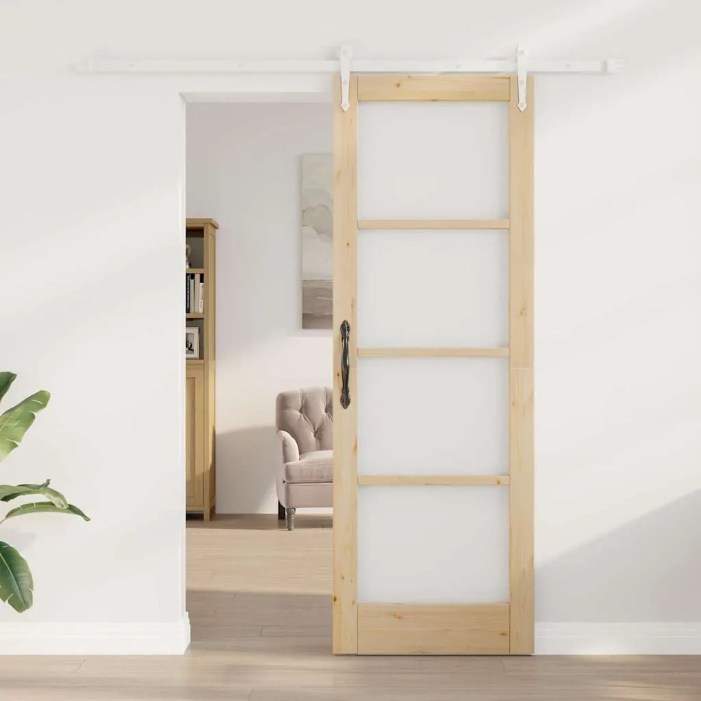 vidaXL Ολισθητή Πόρτα Χειροκίνητος Καφέ 73.5 x 211 εκ Ξύλο και μέταλλο