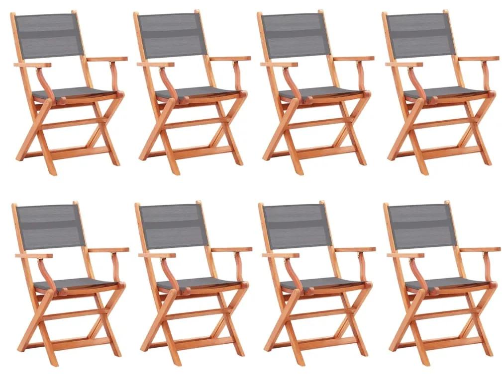 Καρέκλες Πτυσσόμενες 8τεμ. Γκρι Μασίφ Ξύλο Ευκαλύπτου/Τεξτιλίνη