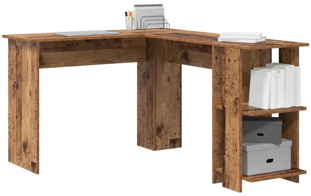 vidaXL Γωνιακό γραφείο με ράφι Παλιό Ξύλο 140 x 113,5 x 75 εκ.