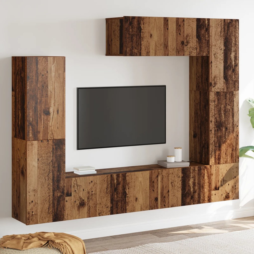 vidaXL Σετ TV 7 Τεμαχίων, Τοίχου από Παλιό και Επεξεργασμένο Ξύλο