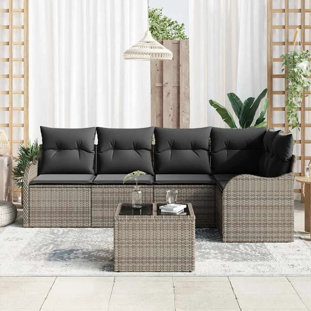 vidaXL Σετ Καναπέ Κήπου με μαξιλάρι 6 pcs Γκρι Πολυ ράταν