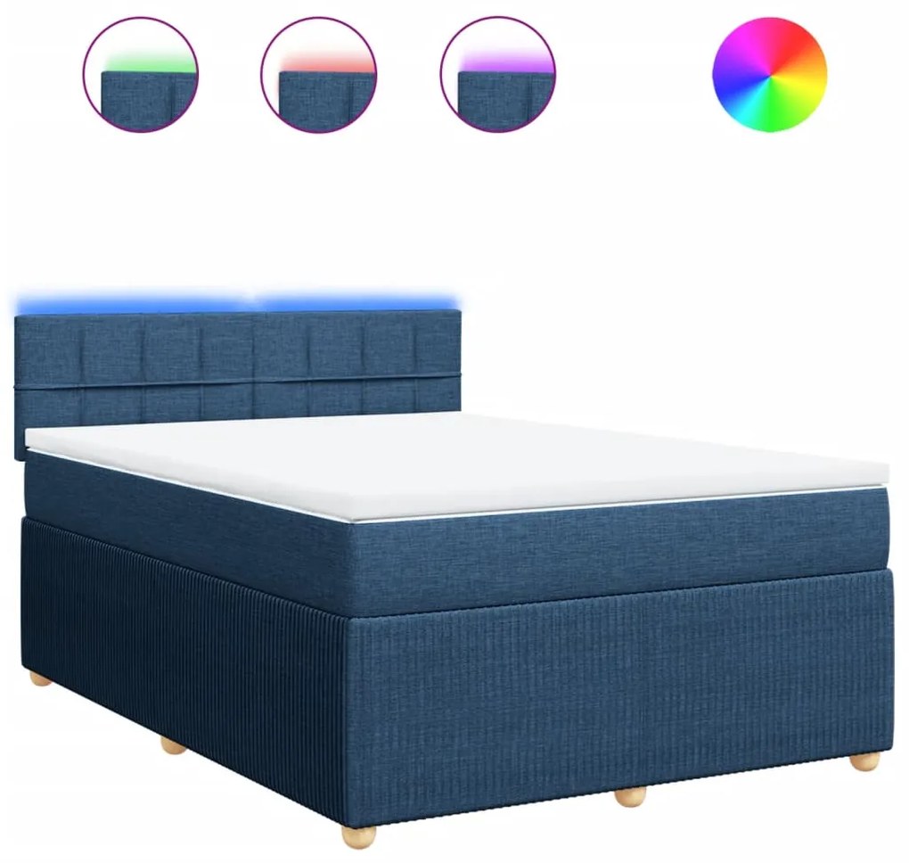 vidaXL Κρεβάτι Boxspring με Στρώμα Μπλε 160x200 εκ. Υφασμάτινο