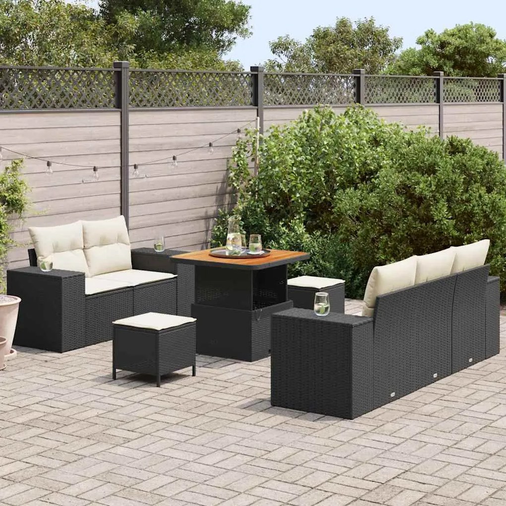 vidaXL Σετ Καναπέ Κήπου 8 pcs Μαύρο συνθετικό ρατάν