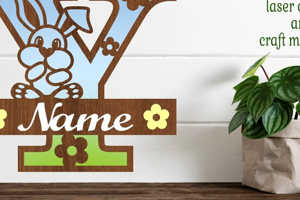 Intra απο ξύλο plywood 3mm-4mm πάχος Κουνελάκι κεφαλαίο μονόγραμμα Γράμμα Y Δίασταση 30x20 cm INTRAFABR-72792204