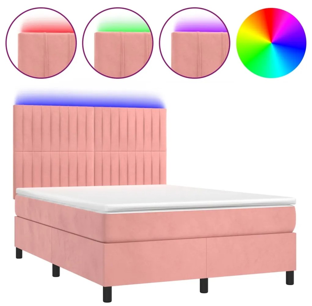 ΚΡΕΒΑΤΙ BOXSPRING ΜΕ ΣΤΡΩΜΑ &amp; LED ΡΟΖ 140X190 ΕΚ. ΒΕΛΟΥΔΙΝΟ 3136244