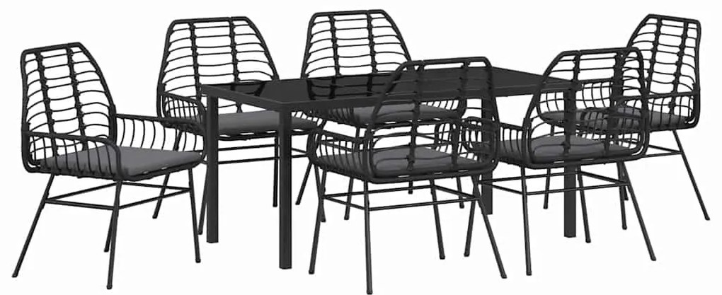 vidaXL Σέτ φαγητού για κήπο 7 pcs Μαύρο συνθετικό ρατάν