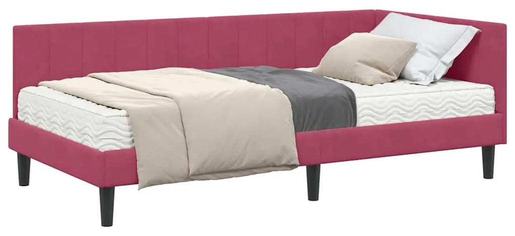vidaXL Κρεβάτι Γωνίας με στρώμα Μπορντό 100 x 200 cm Βελούδο