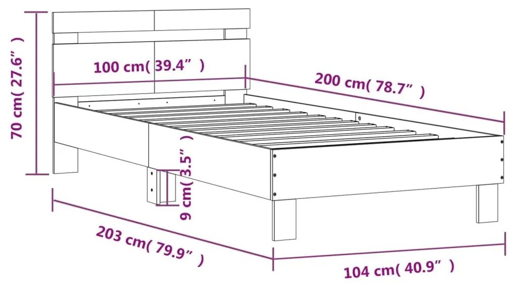 Πλαίσιο Κρεβατιού με Κεφαλάρι Καφέ Δρυς 100x200 εκ. Επεξ. Ξύλο - Καφέ