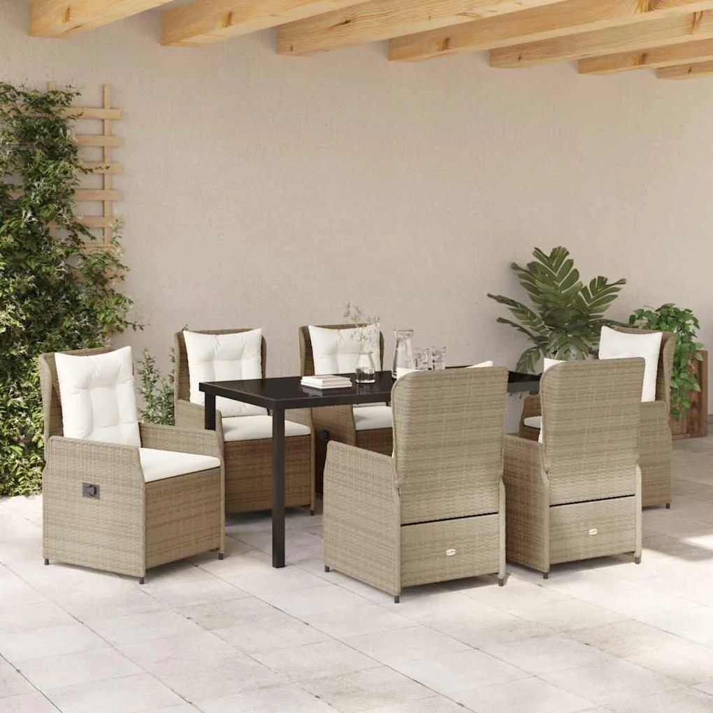 vidaXL Σέτ φαγητού για κήπο 7 pcs Μπεζ συνθετικό ρατάν