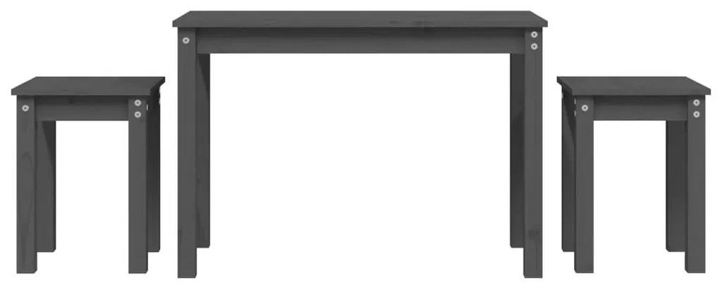 Τραπεζάκια Ζιγκόν 3 τεμ. Γκρι από Μασίφ Ξύλο Πεύκου - Γκρι