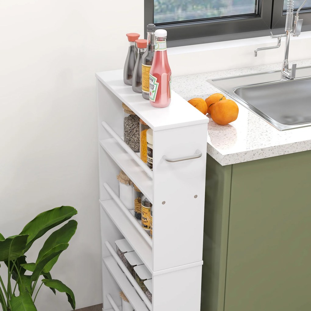 HOMCOM Πολυλειτουργικό ράφι με ροδάκια, στενό σχεδιασμό, 4 ράφια, 45x15x91 cm, Λευκό